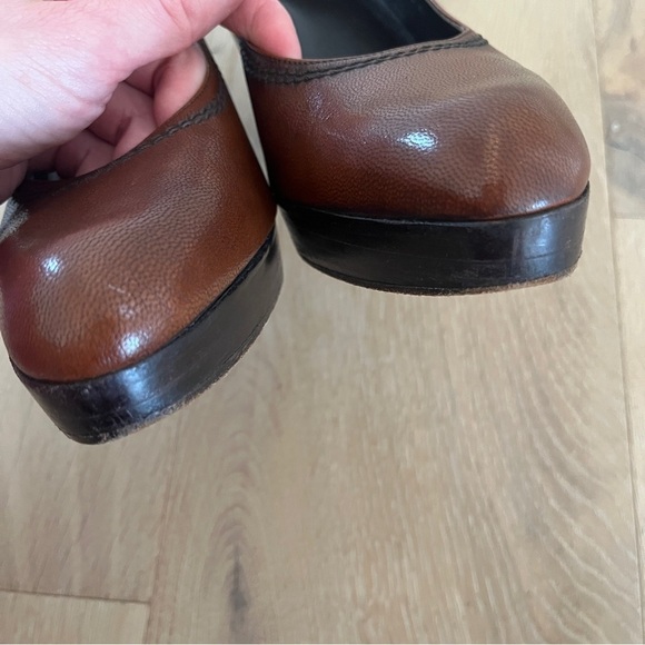Stuart Weitzman  Brown leather platform heels with black stitching size 9,5 M - Picture 5 of 7